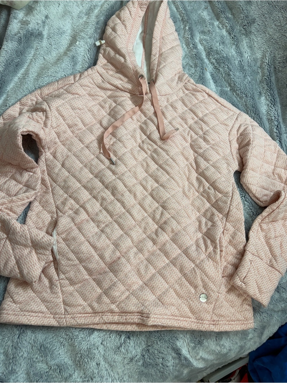 Jones New York Quilted Hooded Pullover Sweatshirt - Light Pink